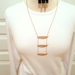 Long Layered Gold Leaf Ladder Pendant Necklace